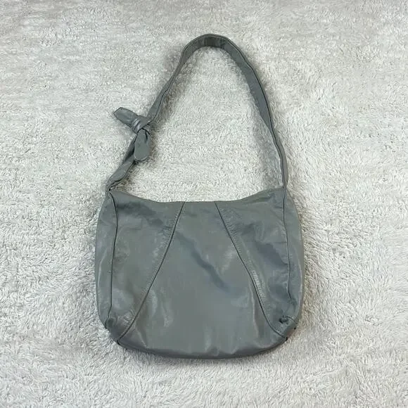 Vintage 80s unbranded dove grey leather shoulder bag with matching coin purse - Picture 3 of 10